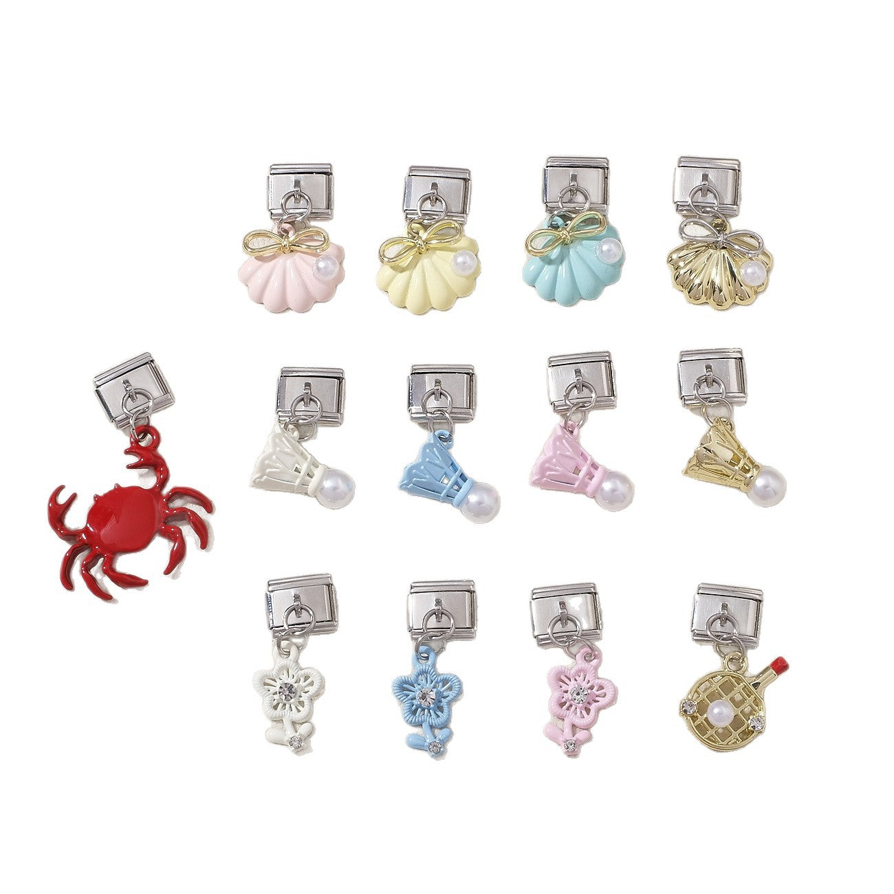 Wholesale Electroplated Stainless Steel Cute Crab Shell Mixed Charms For DIY Bracelet Jewelry Making