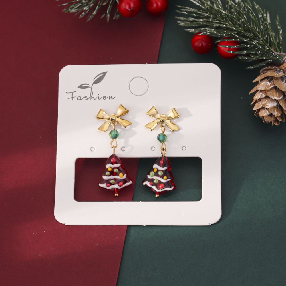 Wholesale Christmas  Tree Bow Drop Earrings