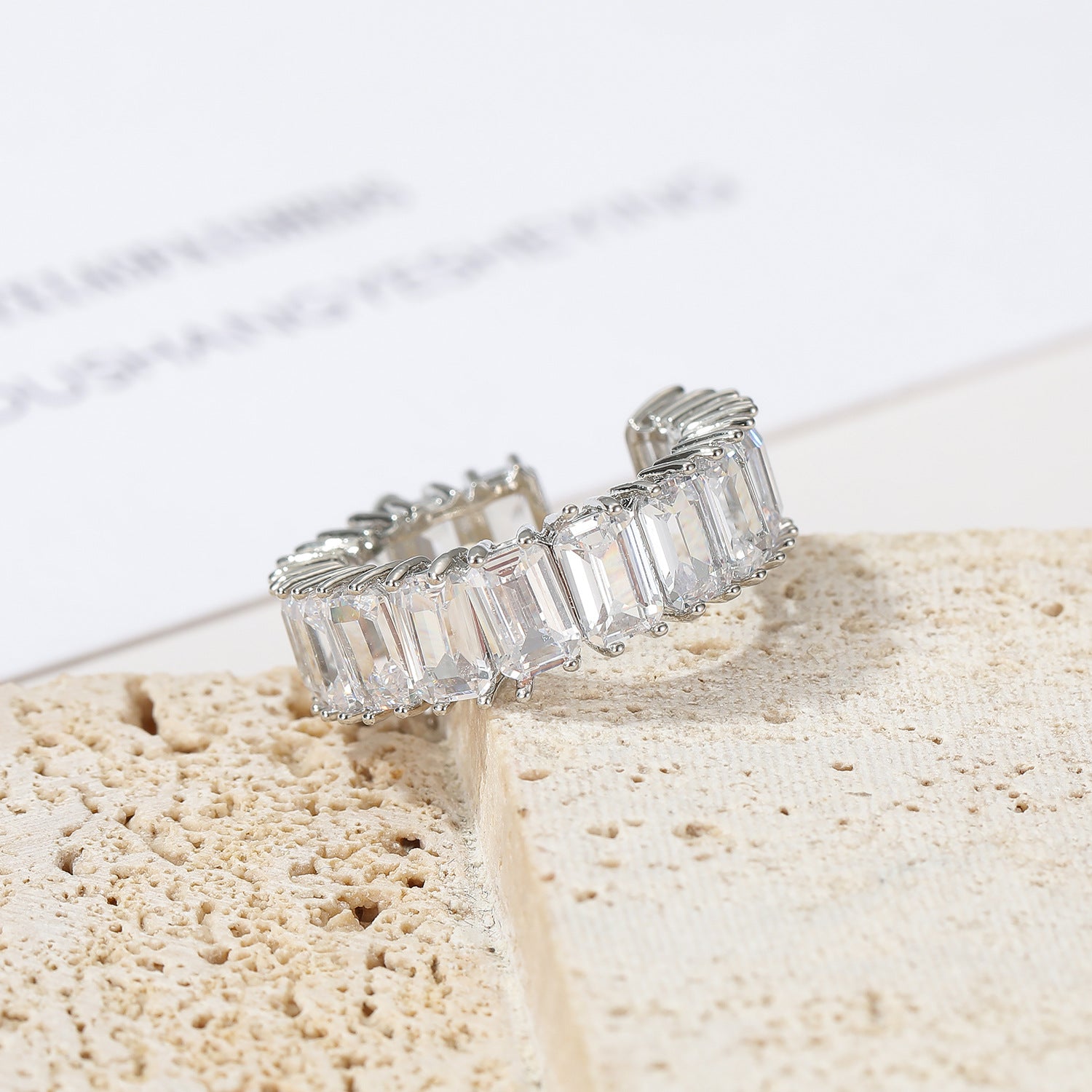 Wholesale  simple personalized ring micro inlaid zircon  square diamond full ring