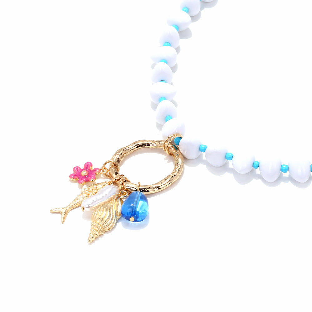 Wholesale Spliced Irregular Pearl Tropical Fish Conch Flower Pendant Necklace