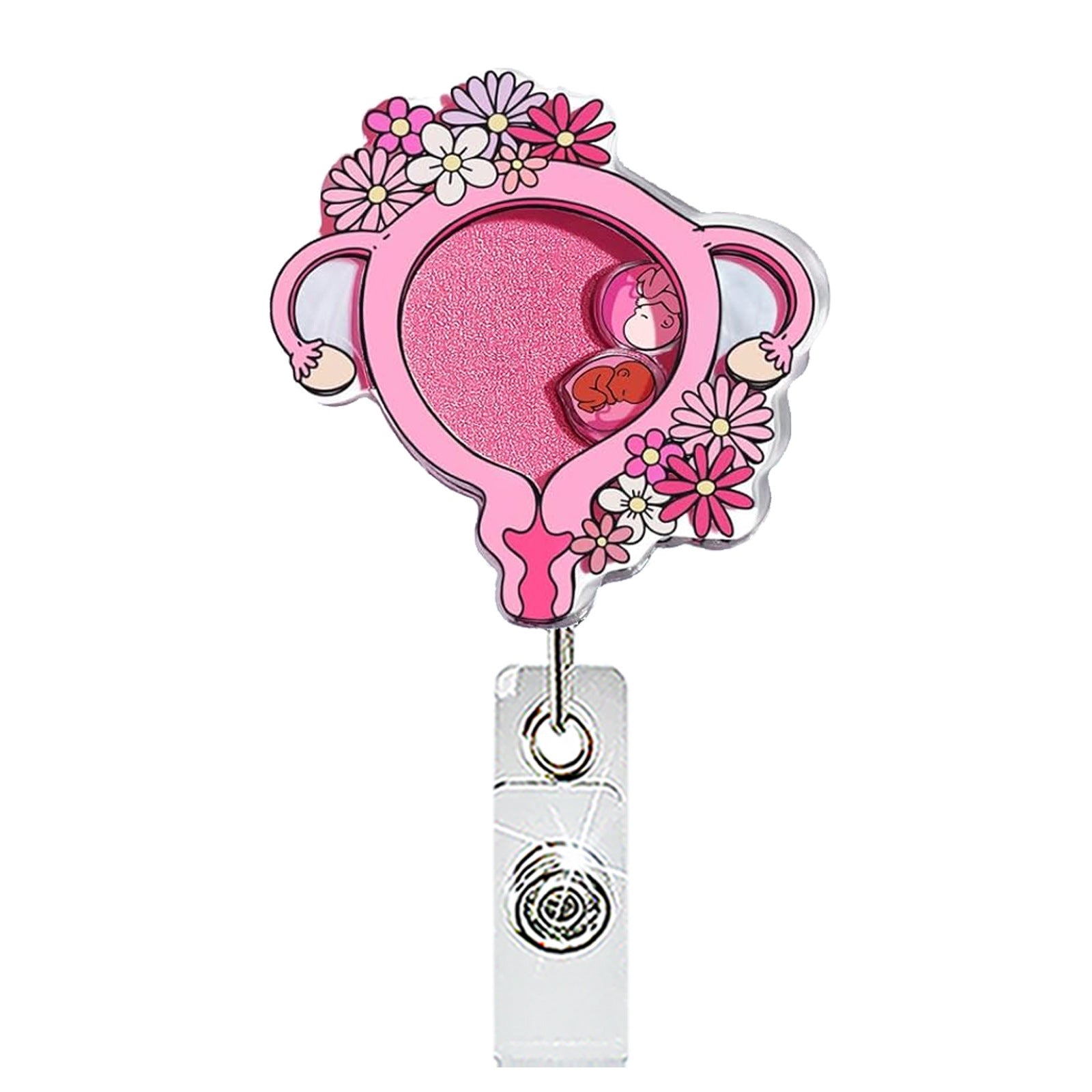 Wholesale Cute Acrylic Heart-Shaped Retractable Badge Holder - Pill Bottle Design for Doctor Nurse,  Rotating Clip,  Gift