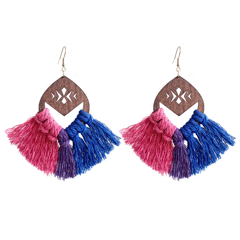 Wholesale 2 Pairs/pack LGBT Rainbow Chess Handwoven Bohemian Tassel Earrings ACC-ES-HY030