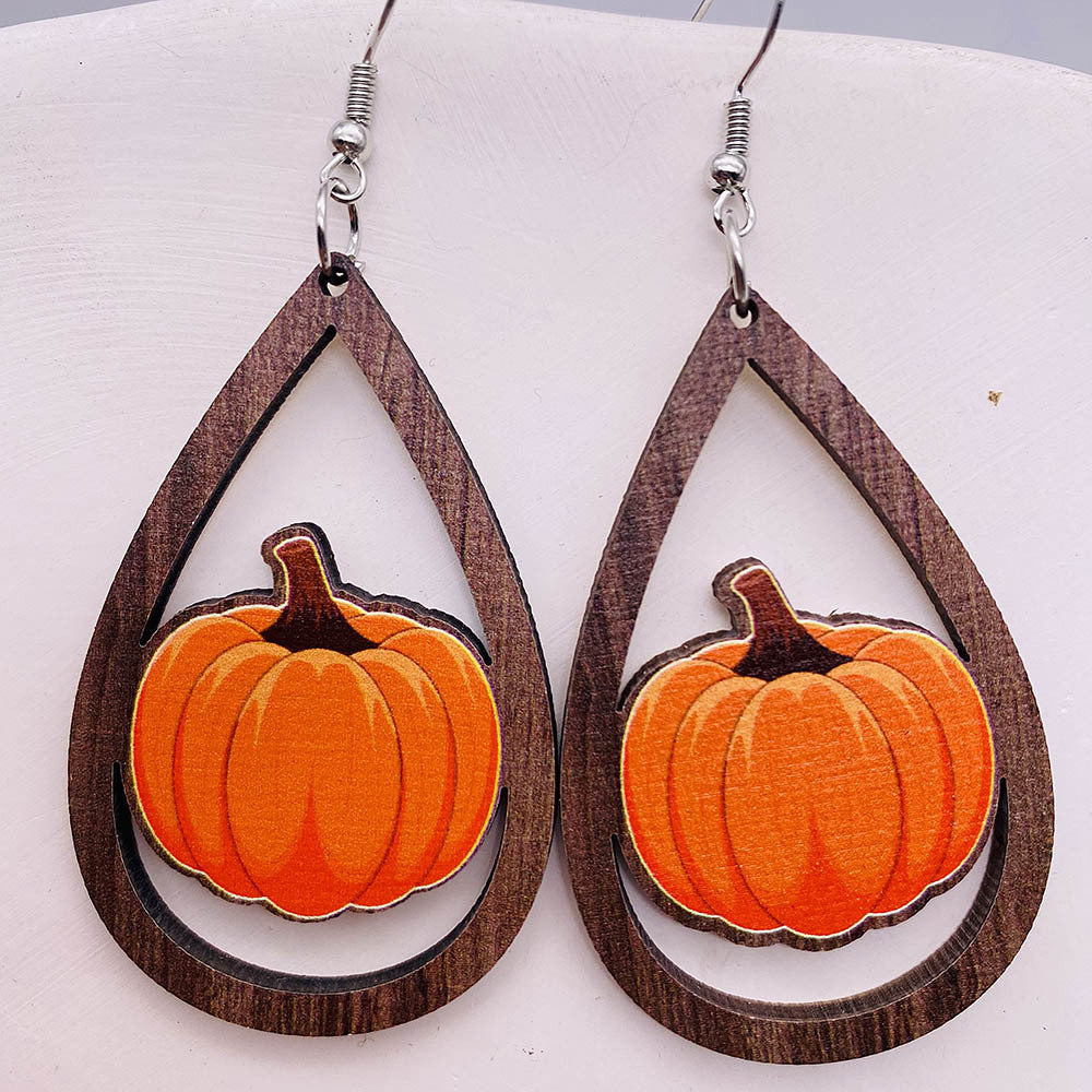 Wholesale Thanksgiving wooden earrings pumpkin turkey car water drop pendant earrings