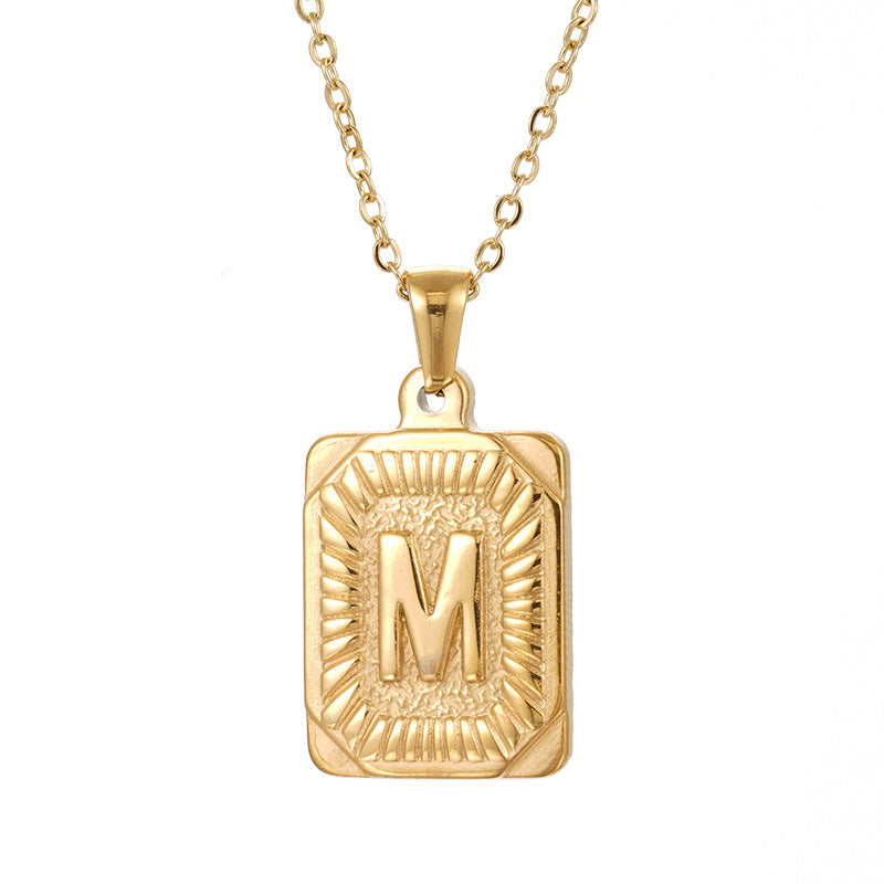 Wholesale  18K gold square brand stainless steel letter pendant necklace