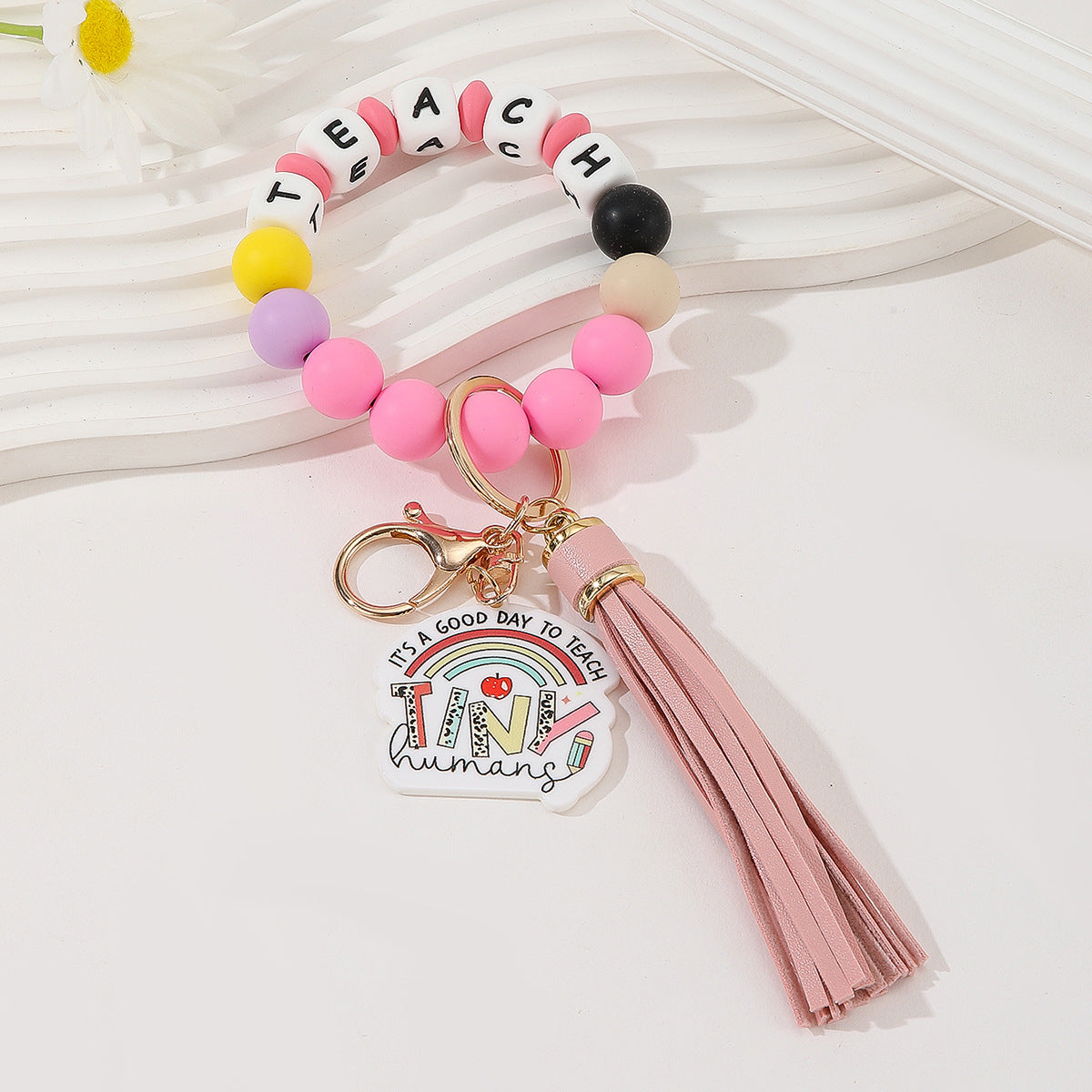 Wholesale Teacher's Day Silicone Letter Bracelet Acrylic Pendant Keychain Wristlet Keychain ACC-KC-Jinz004