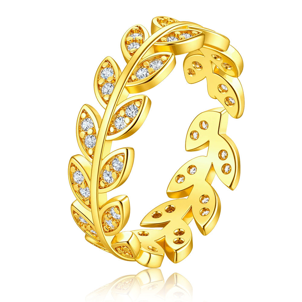 Wholesale Gold Copper Zircon Leaf Open Ring Women S Chic Fashion Jewelry Accessory