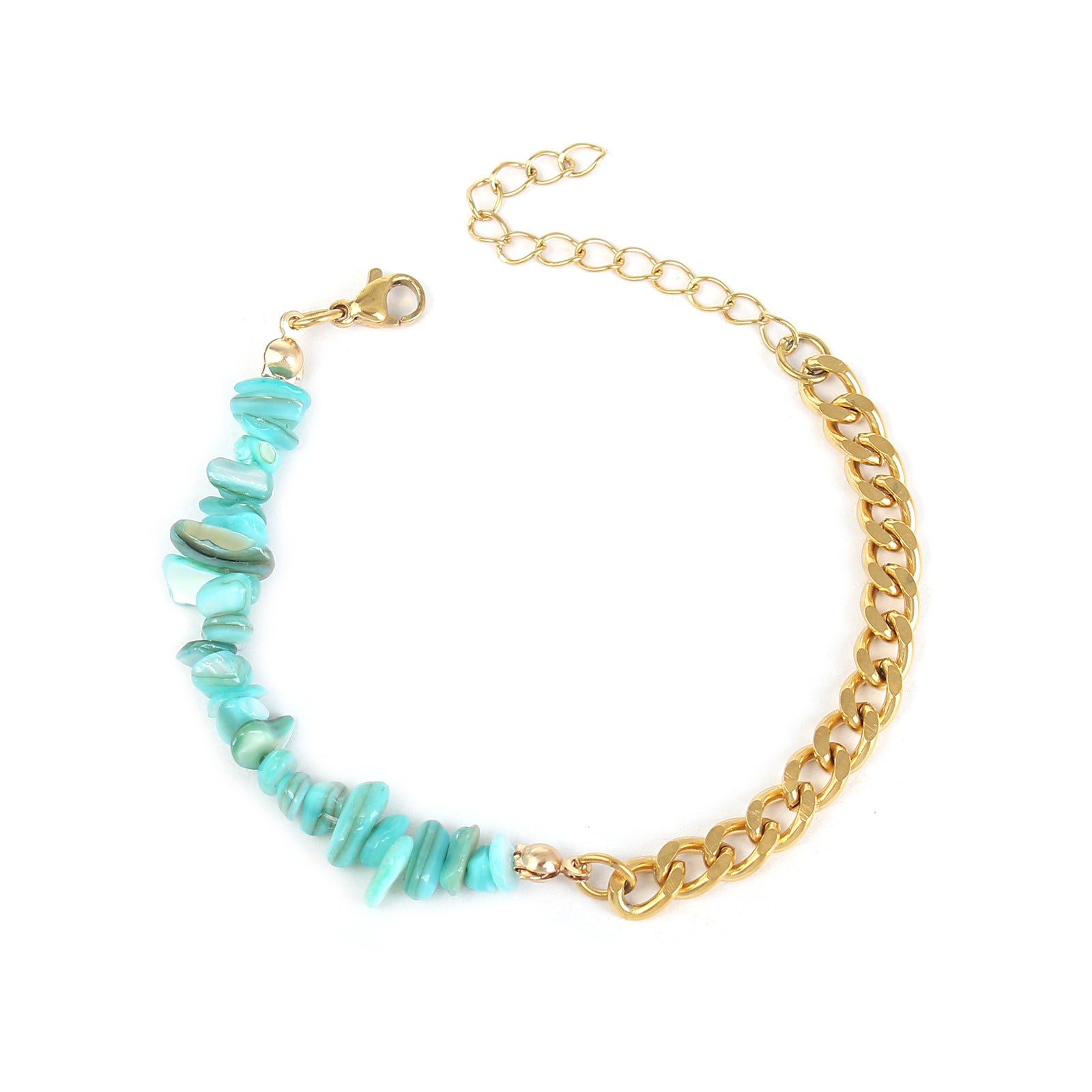 Wholesale Color Irregular Natural Shell Golden Stainless Steel Double Hand Bracelet