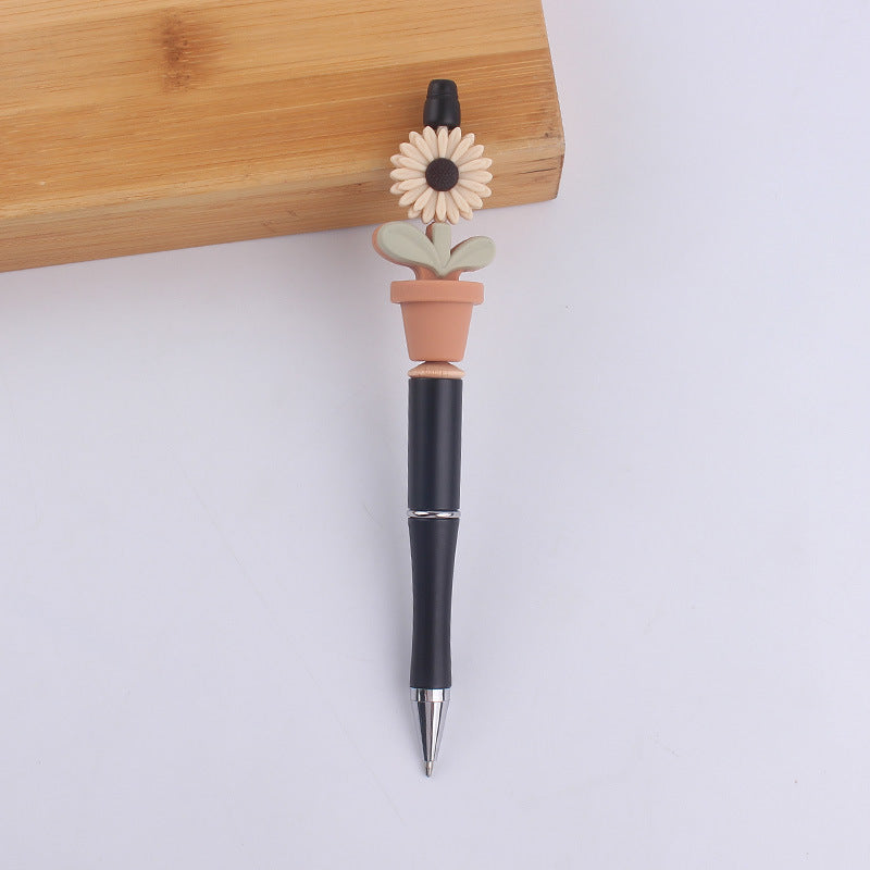 Wholesale creative cartoon silicone sunflower potted handmade beaded pen