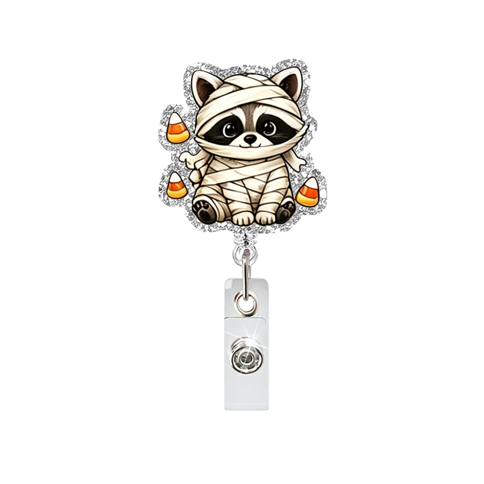 Wholesale  Cute Raccoon Acrylic Retractable Badge Holder with Alligator Clip