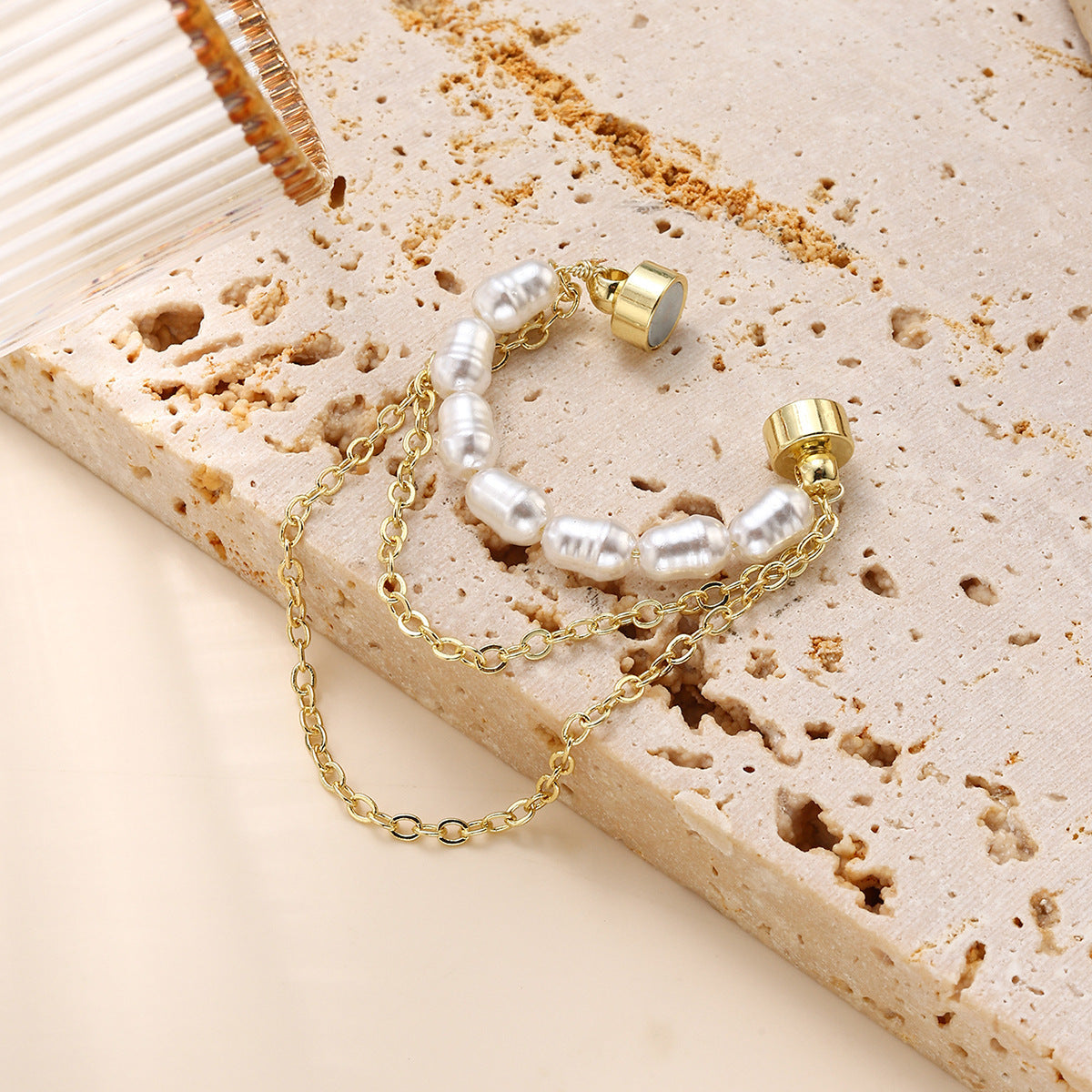 Wholesale  Light Luxury Trendy High-End Magnetic Pearl Tassel Non-Pierced Ear Clip Versatile Ear Cuff