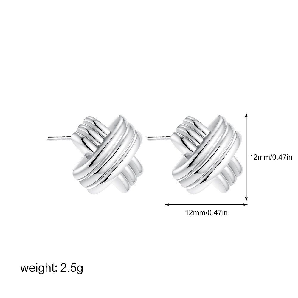 Wholesale  14k gold pleated geometric lines thread earrings