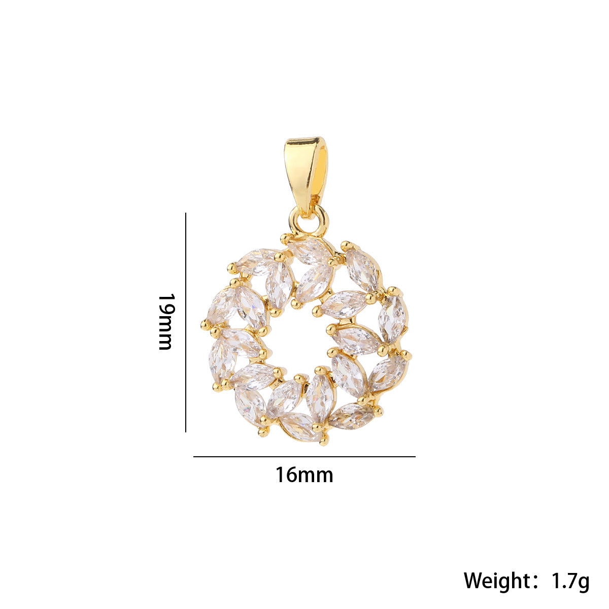 Wholesale Gold Plated Brass Zircon Pendant Snowflake Necklace Charm Elegant Round DIY Jewelry Accessory For Women Casual Boutique Resale