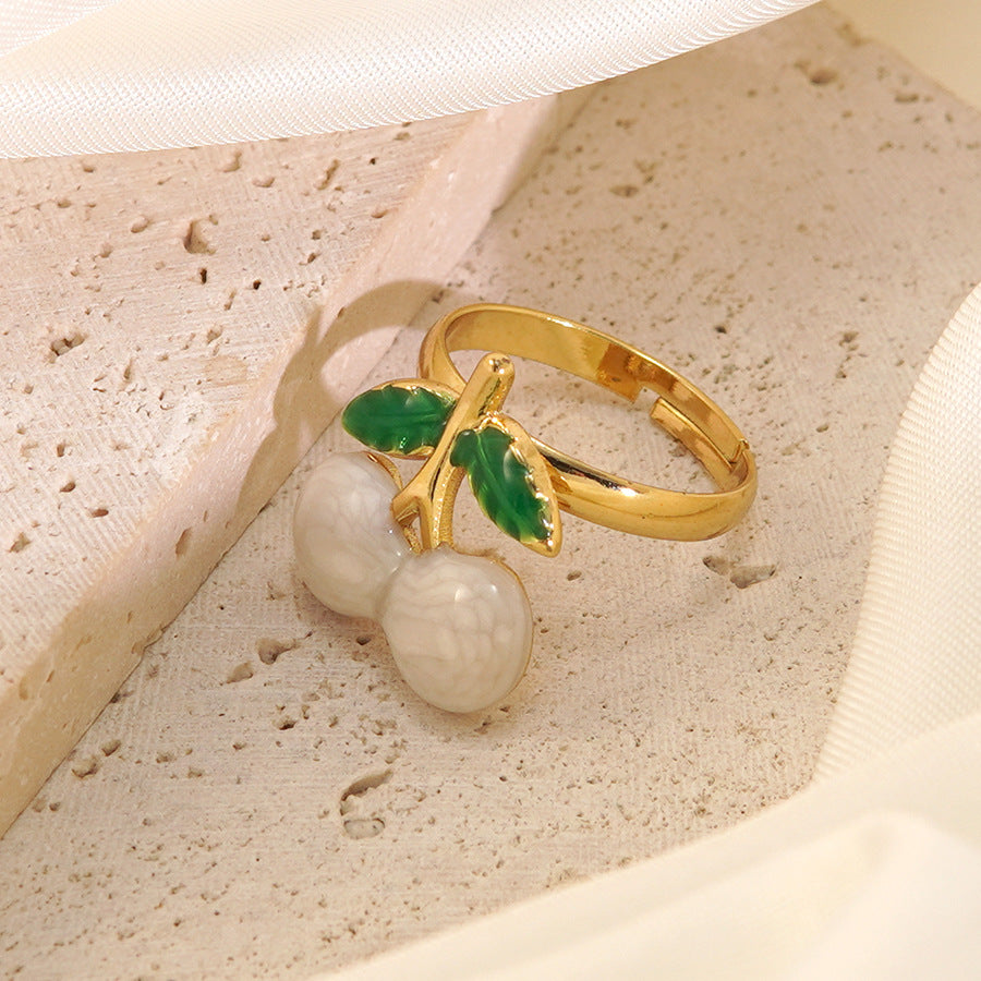 Wholesale cherry oil drop ring  fruit series stainless steel ring