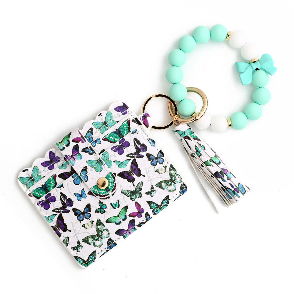 Wholesale  butterfly printed PU ladies Wristlet Keychain