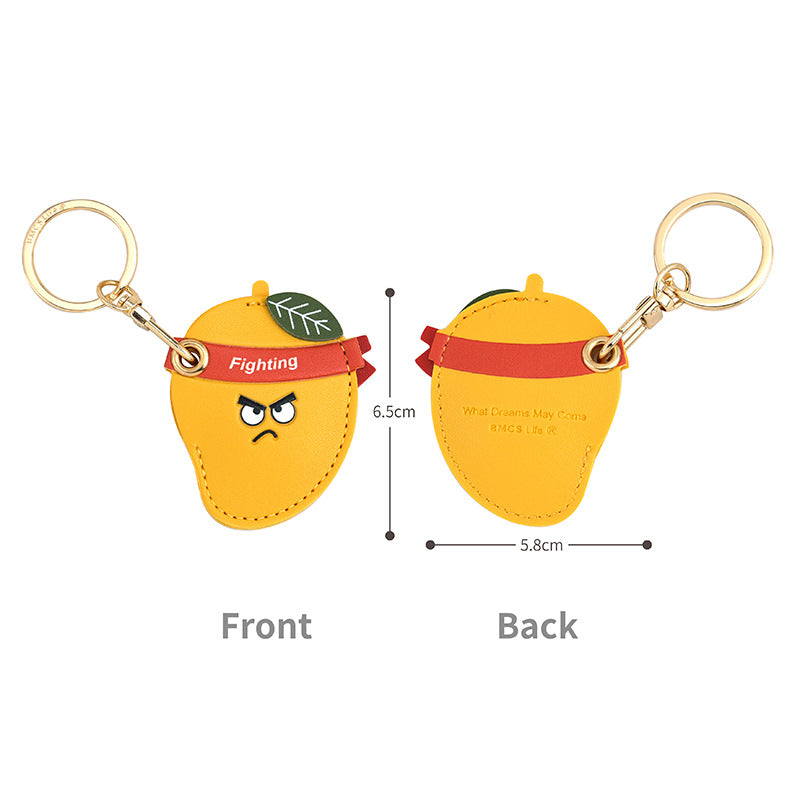 Wholesale Fruit Print Drop Shaped PU Leather Card Holder Keychain Cute Bag Charm Boutique Resale Gift