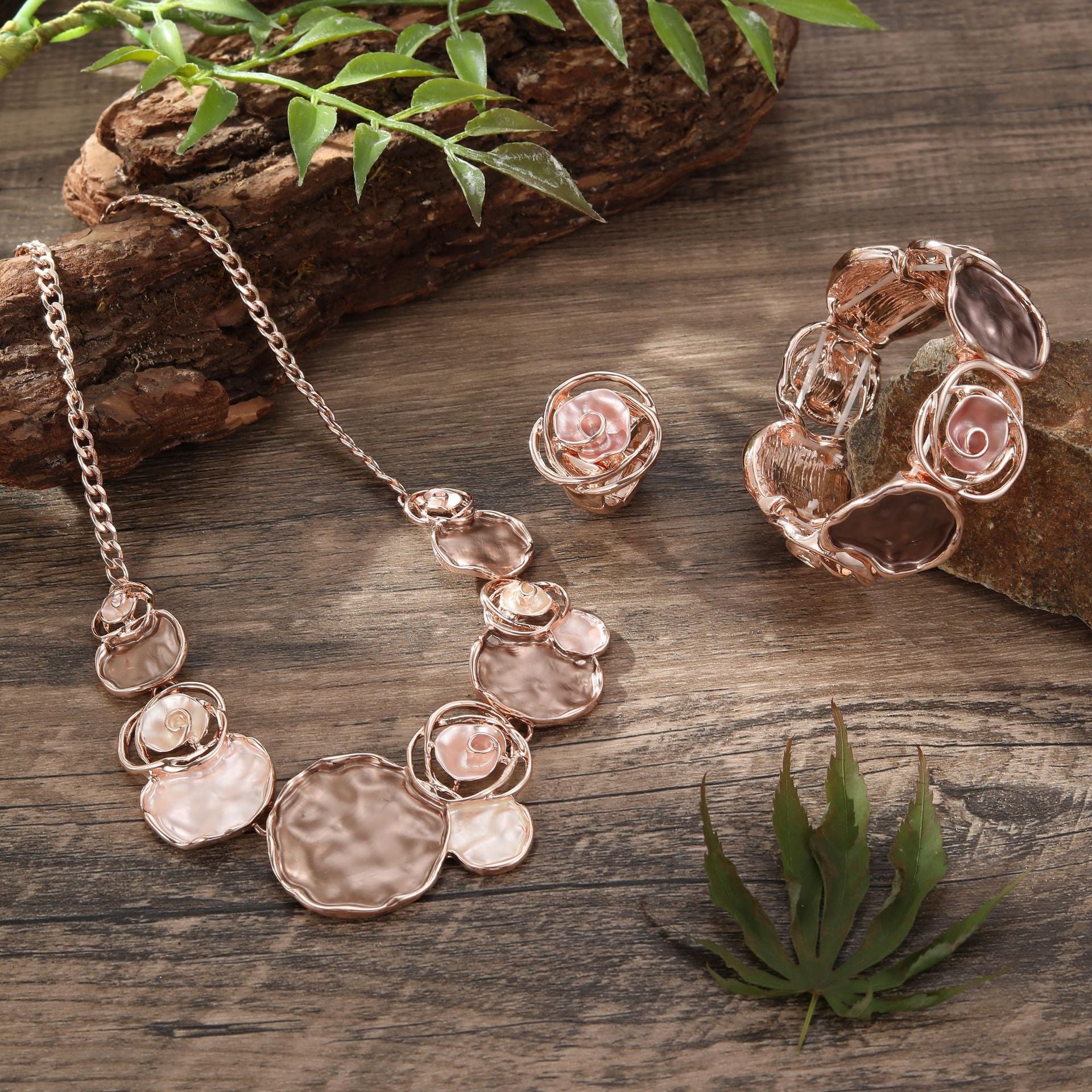 Wholesale  Color Painted Oil Rose Ring Bracelet Necklace suit