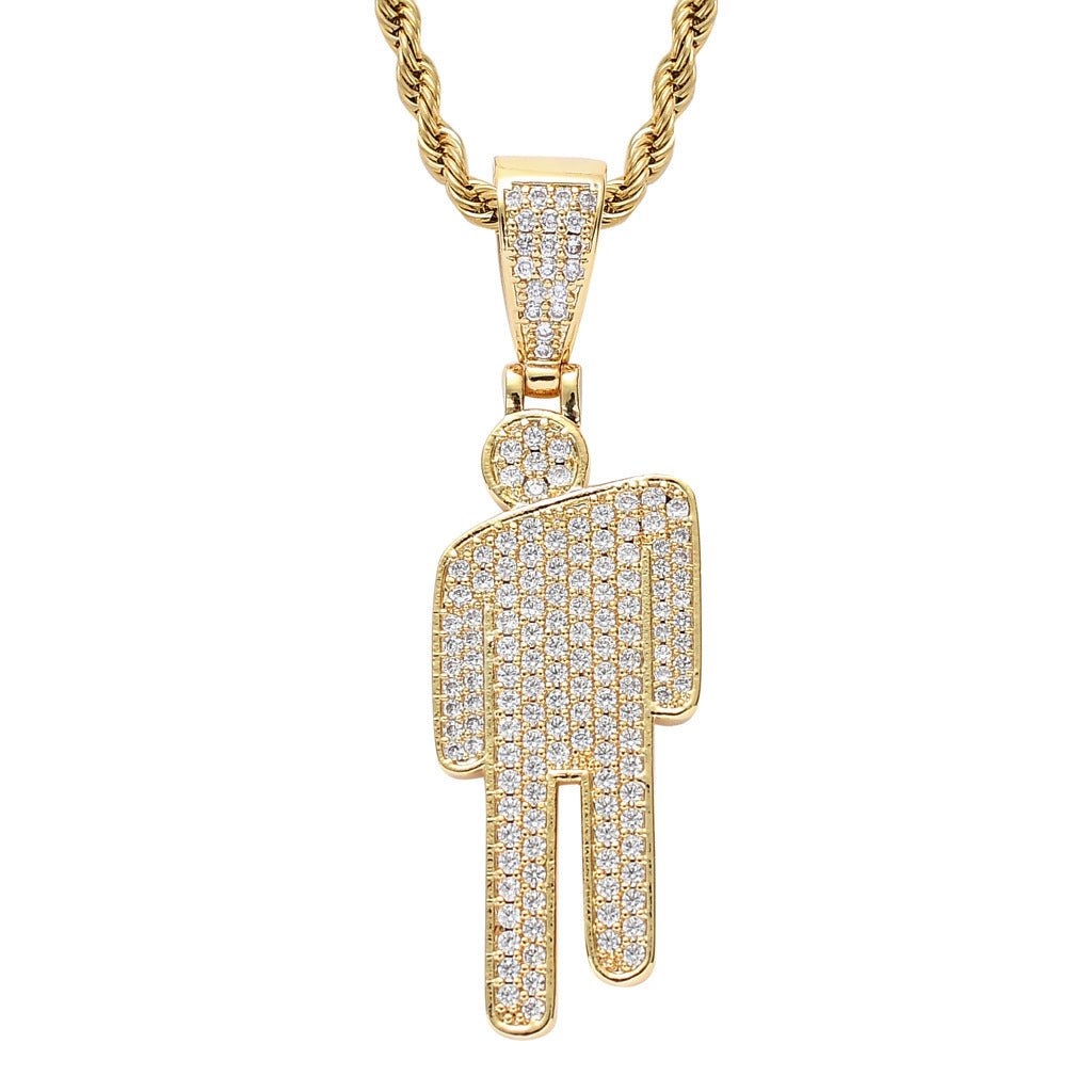 Wholesale tilted head pendant full zircon hiphop necklace