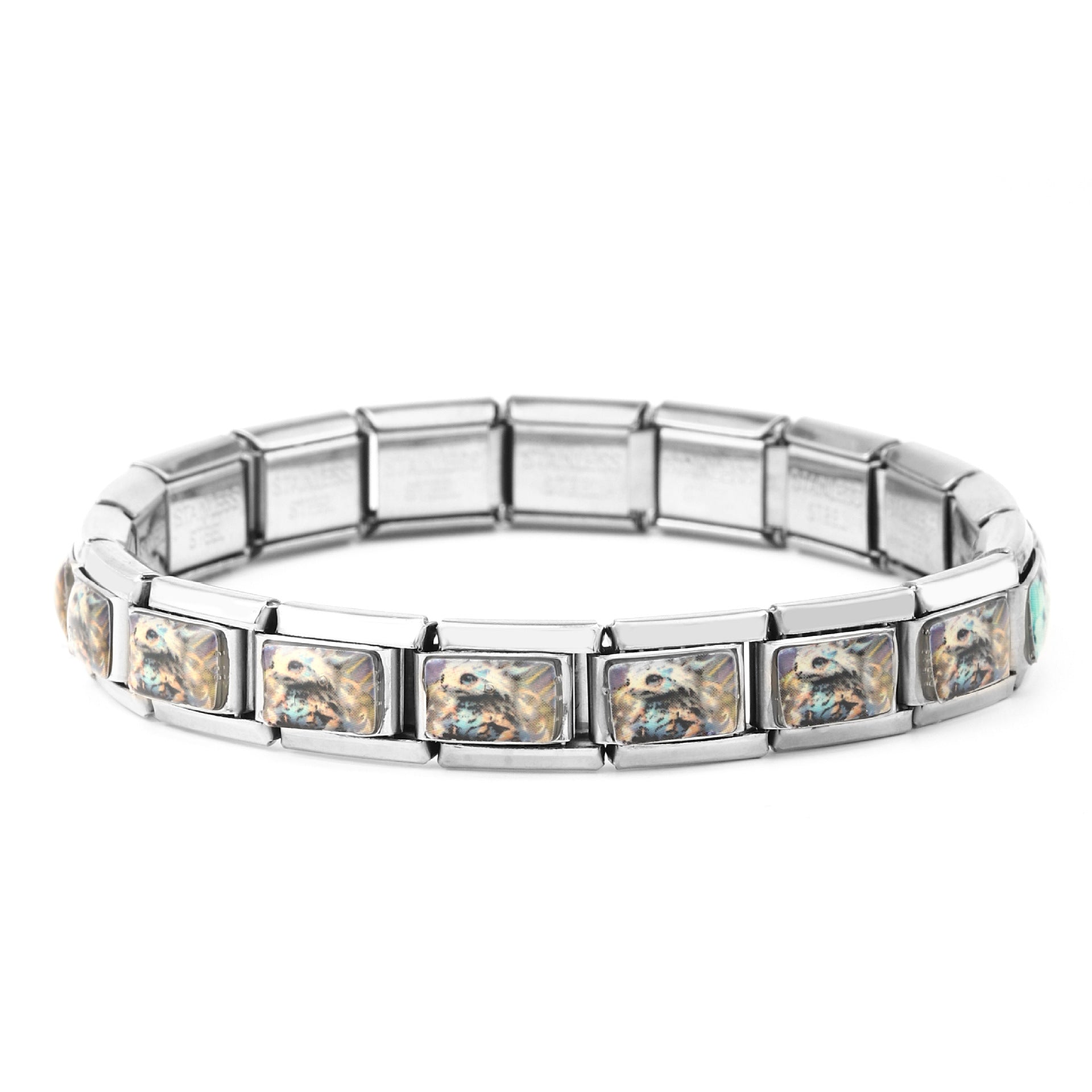 Wholesale 10pcs Italian Charm Bracelet 9mm DIY Spliced Removable Stainless Steel Cartoon Cat Composable Bracelet ACC-BT-XY026