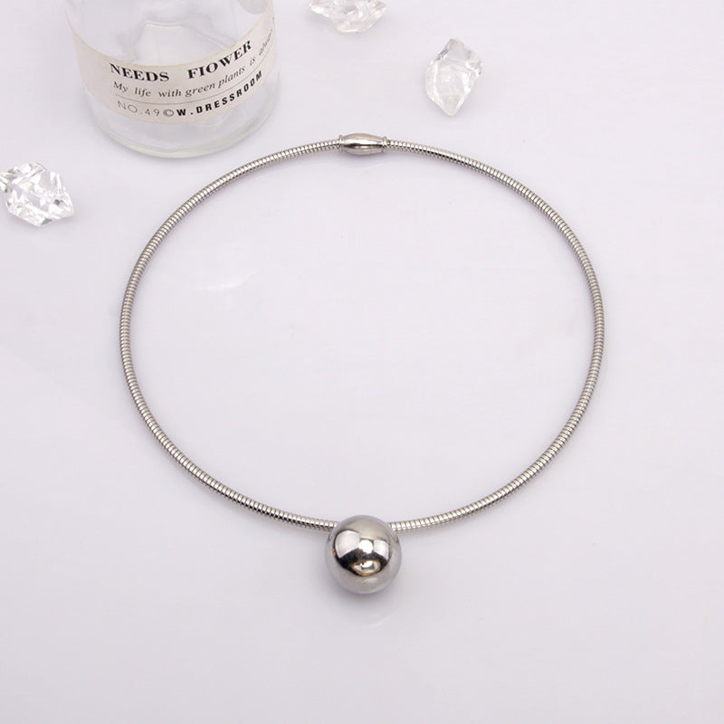 Wholesale Titanium Steel Necklace Metal Ball Pendant Clavicle Chain Choker Necklace ACC-NE-Yuxi009