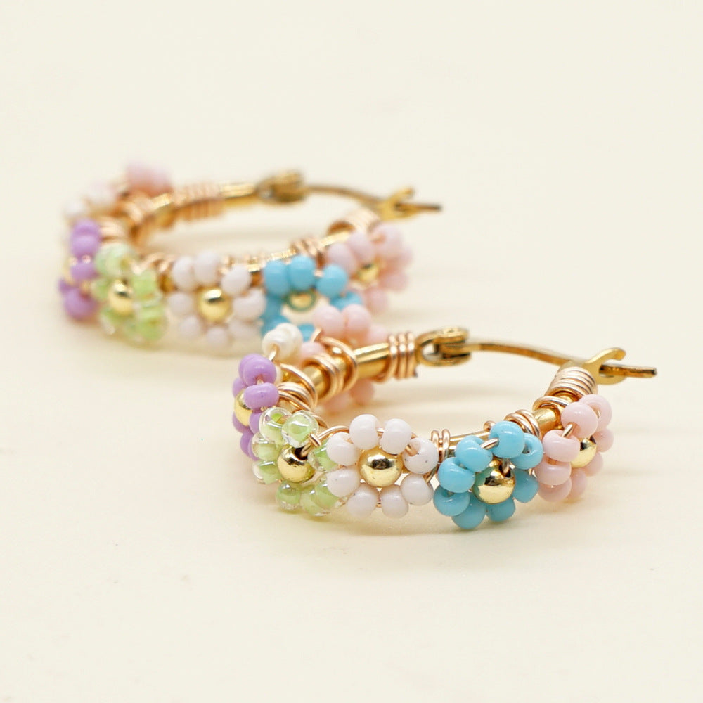 Wholesale Boho Rice Bead Daisy Earrings