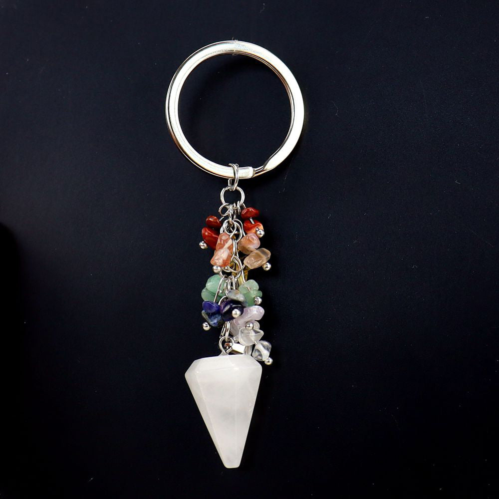 Wholesale Natural Colorful Gravel Hexagonal Prism Keychain ACC-KC-HanX003