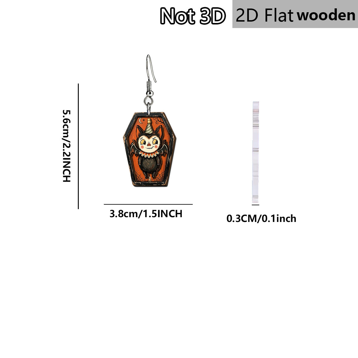 Wholesale Wooden Bat Earrings Vintage Distressed  Coffin Party Jewelry