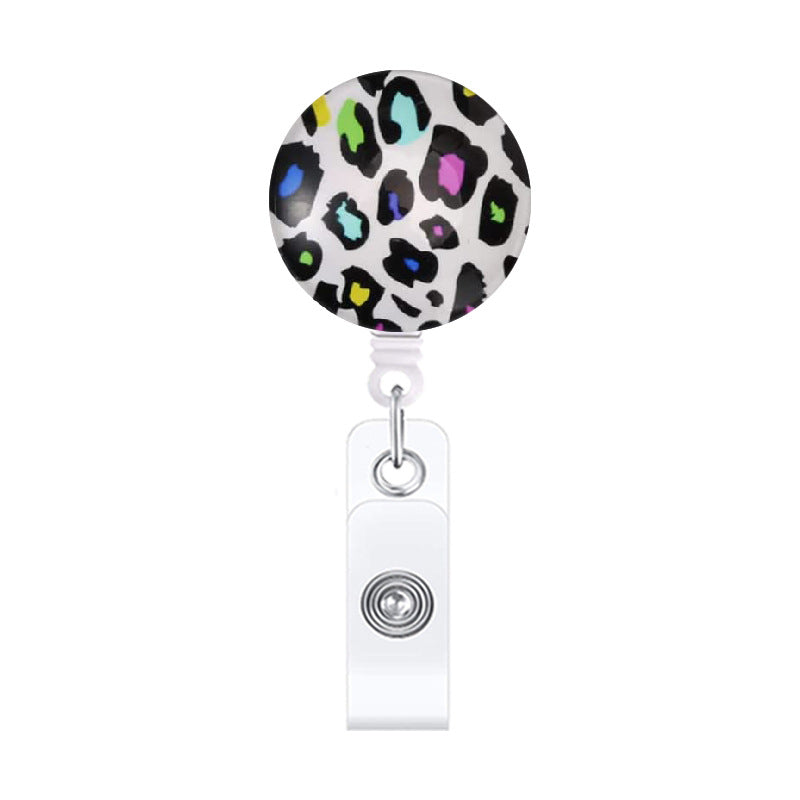 Wholesale Leopard Print Hand-Painted Retractable ID Badge Reel - Chic Keychain Clip for Office or Car Key Accessory,  Resale