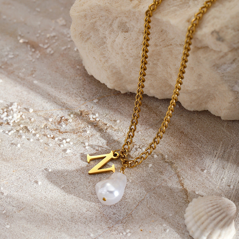 Wholesale Pearl 26 Letters Stainless Steel Necklaces ACC-NE-YunHe003