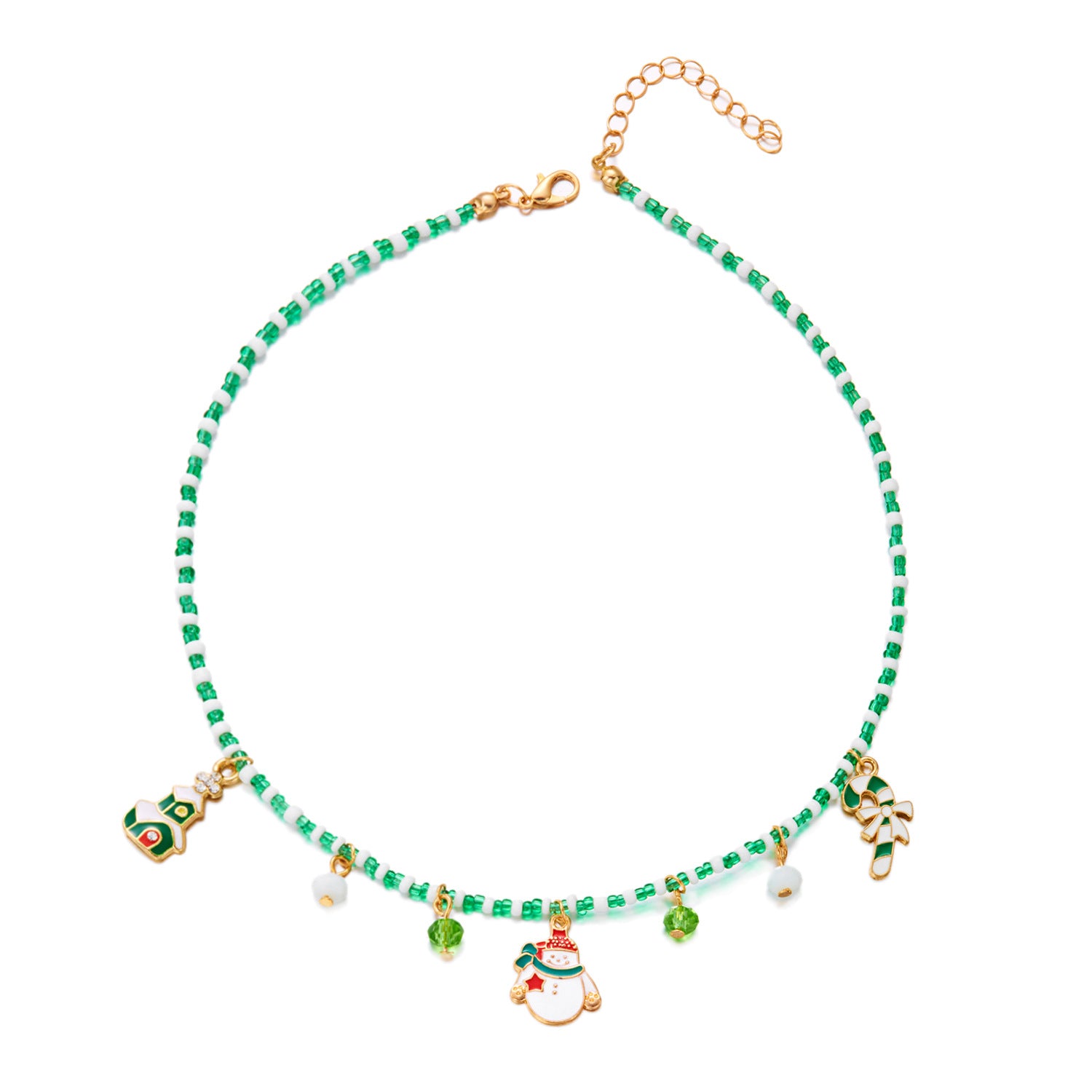 Wholesale Christmas Oil-Drop  Snowflake Color-Matched Beaded Necklace