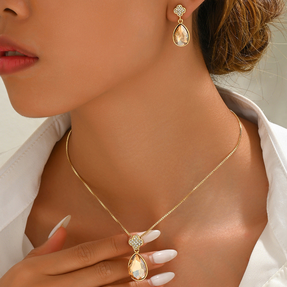 Wholesale Teardrop Diamond Earrings and Necklace Sets ACC-NE-BaSha009