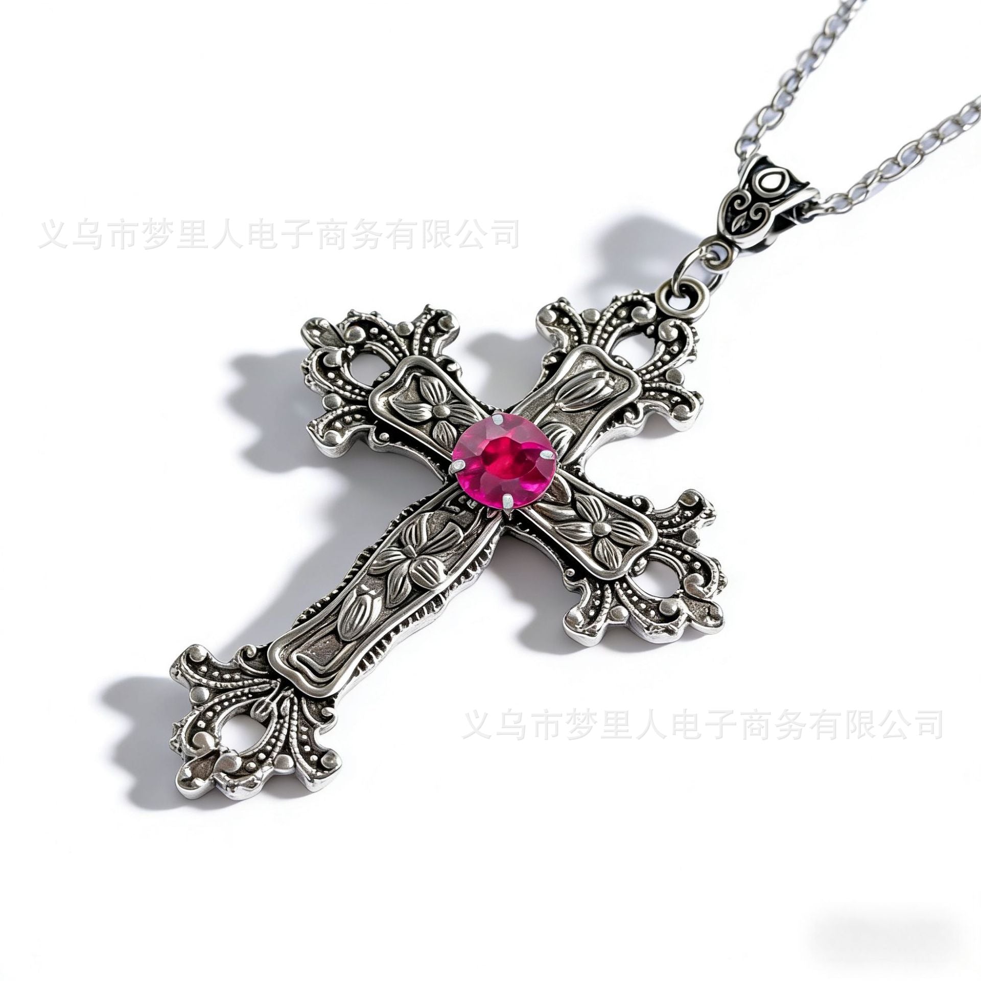 Wholesale Trendy Flower Pattern Cross Pendant Necklace Electroplated Alloy Jewelry Accessory