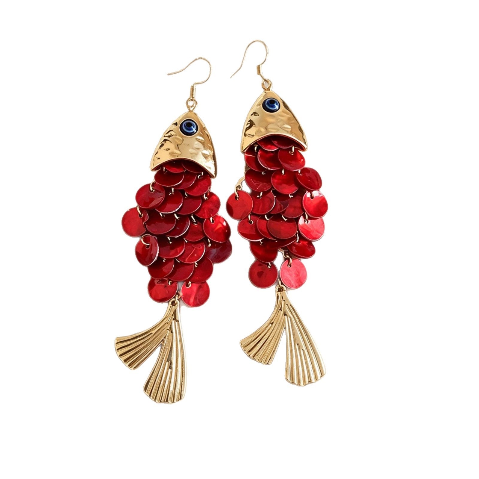 Wholesale Zinc Alloy Devil' s Eye Shell Fish Earrings - Retro Holiday Long Tassel Earrings for Resale Fashion Accessory