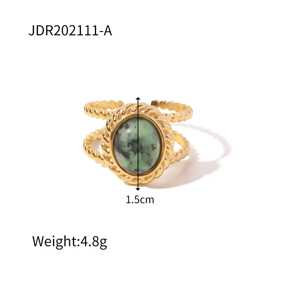Wholesale Vintage Stainless Steel Ring 18k Gold Plated Ring Inlaid with Malachite ACC-RS-Jied004