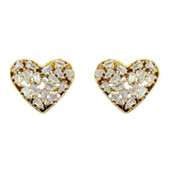 Wholesale Real gold plated silver needle zircon heart earrings