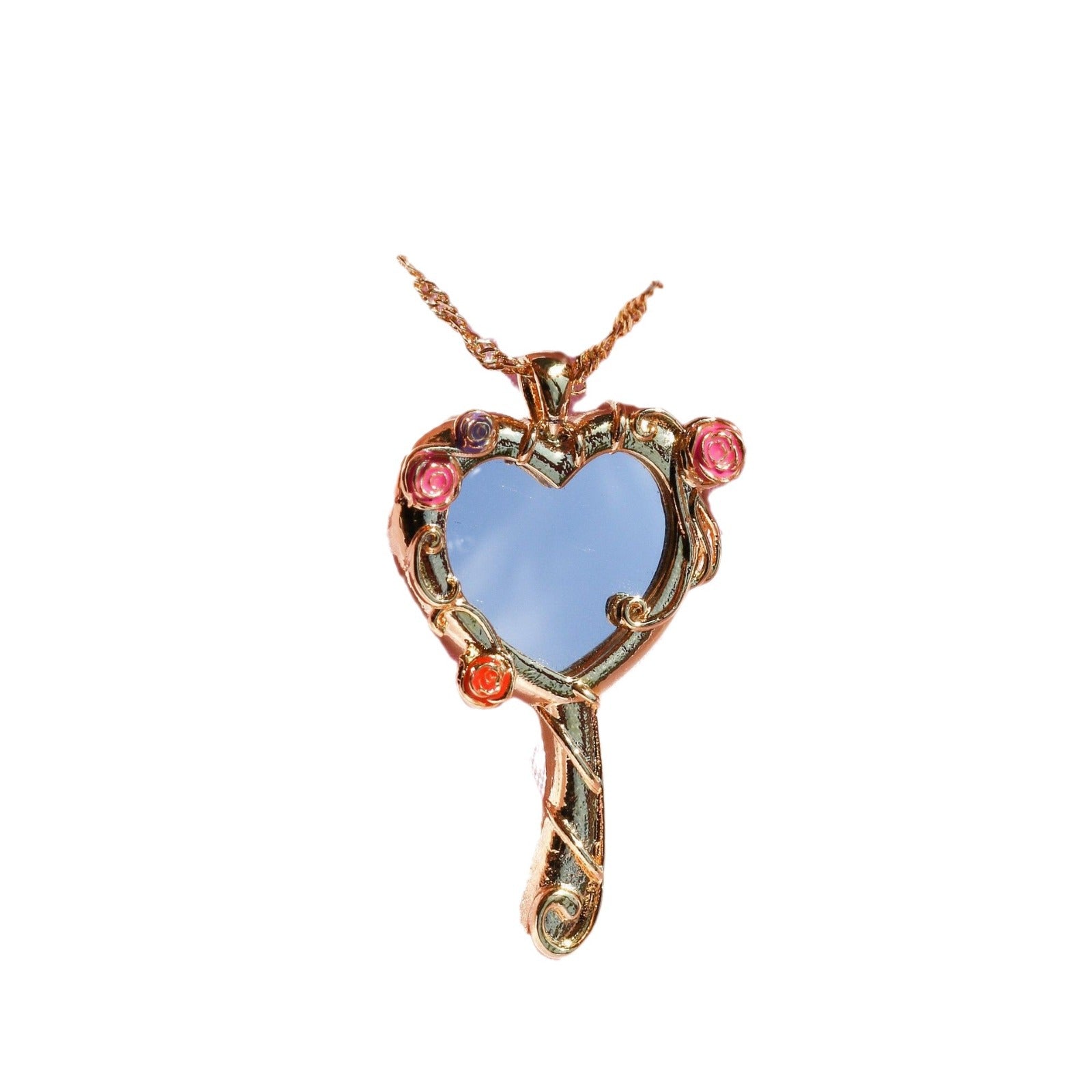 Wholesale mirror necklace full diamond open and close album photo frame necklace