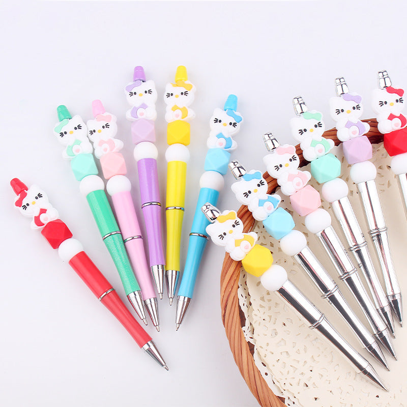 Wholesale Beaded Pen Creative Handmade Cat Silicone Beads Beaded Pen