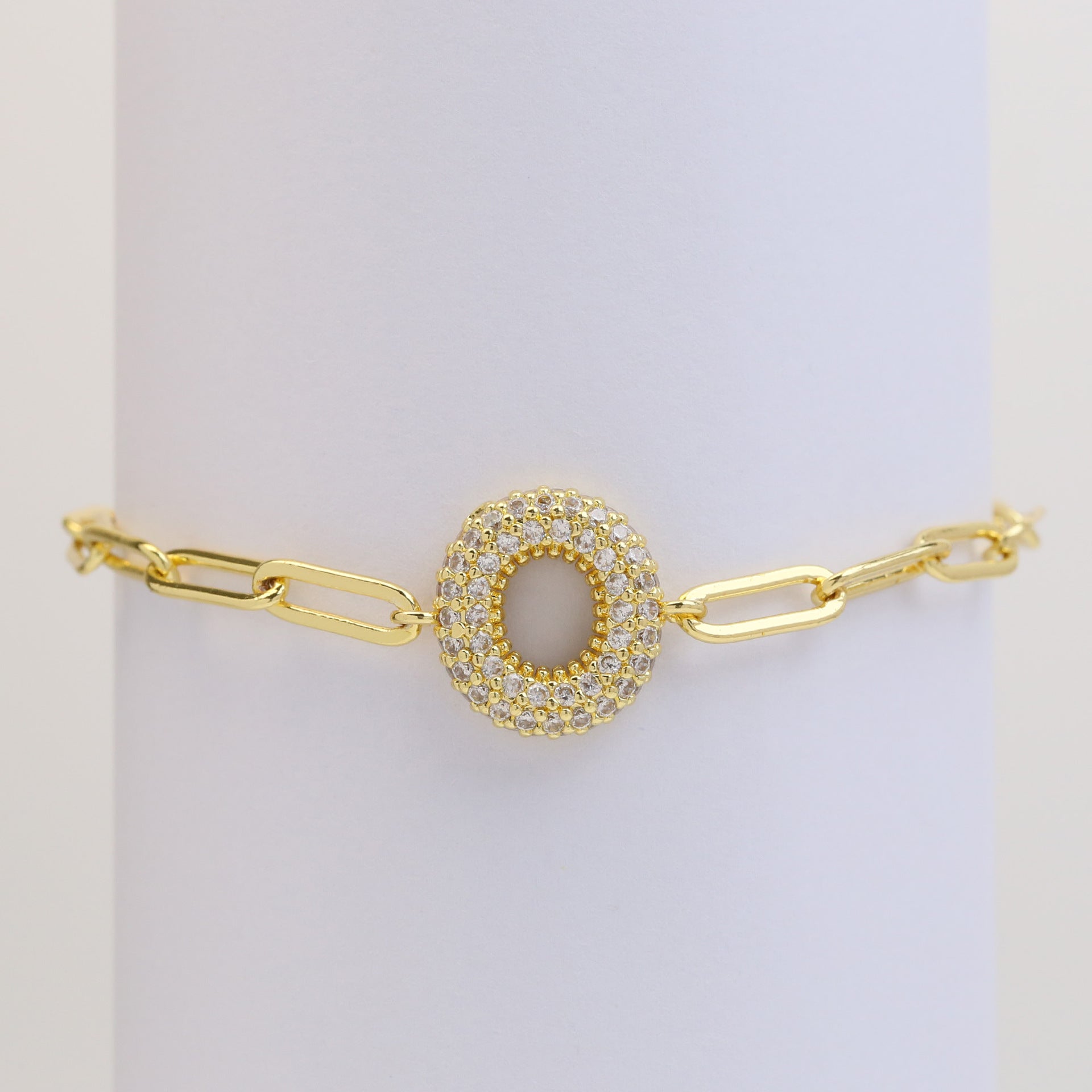 Wholesale 18k Bubble Balloon Diamond 26 Letter Paper Clip Adjustment Bracelet ACC-BT-BaiYi001