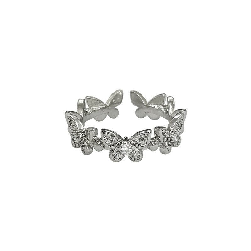 Wholesale Butterfly Adjustable Open Ring Sparkling Rhinestone Silver Tone Zinc Alloy Trendy Women S Jewelry Accessory For Gift Boutique Resale