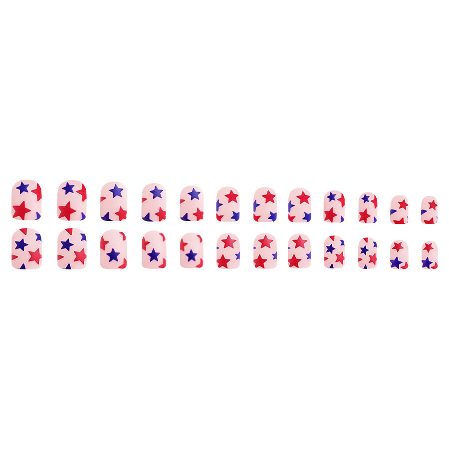 Wholesale 24 Pieces/box American Independence Day Short Striped Five-pointed Star Manicure Press-on Nails Kits Nail Stickers ACC-NS-GuaiXL036