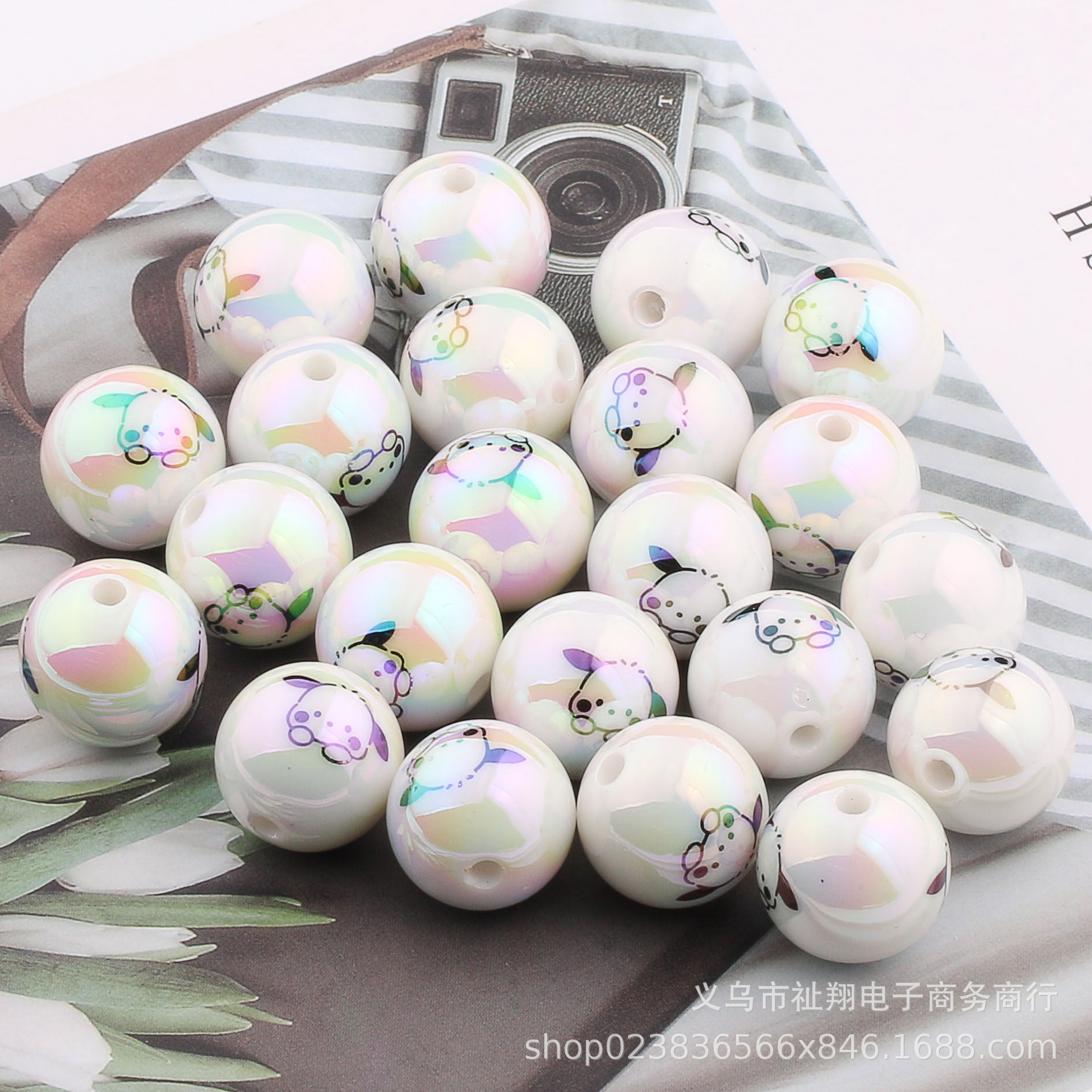 Wholesale 20pcs Acrylic Cartoon Printing UV Plated Color Straight Hole Round Beads DIY Accessories ACCVIP-BDS-ZhiXiang002