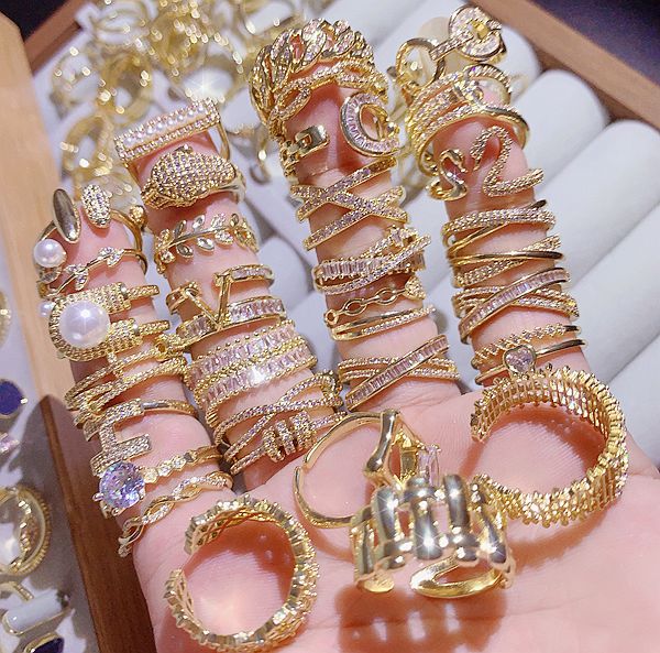 Wholesale Random Color 10pcs Irregular Zircon Open Adjustable Ring ACC-RS-Pabo004