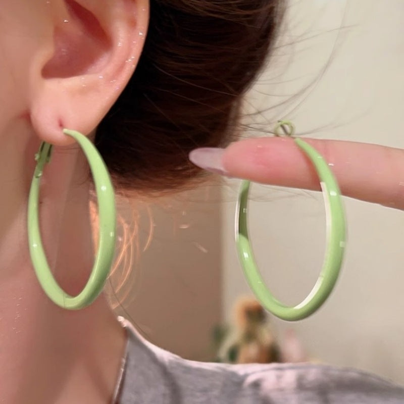 Wholesale Mint Milk Green Glaze Large Circle Earrings