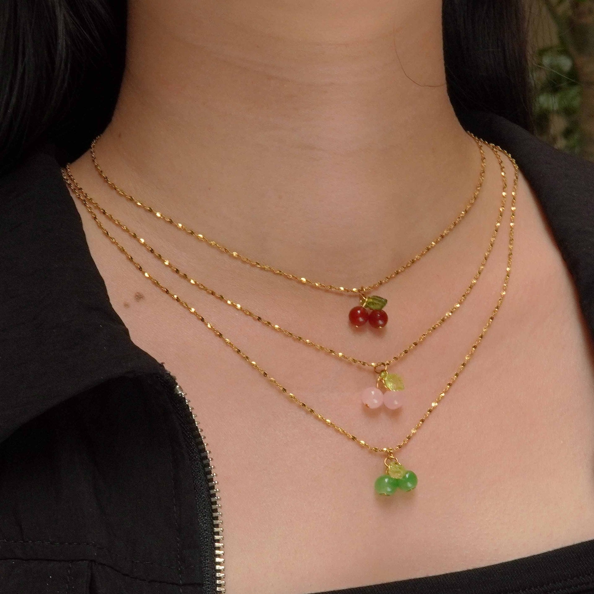 Wholesale Cherry Shape Stainless Steel Necklace Earrings