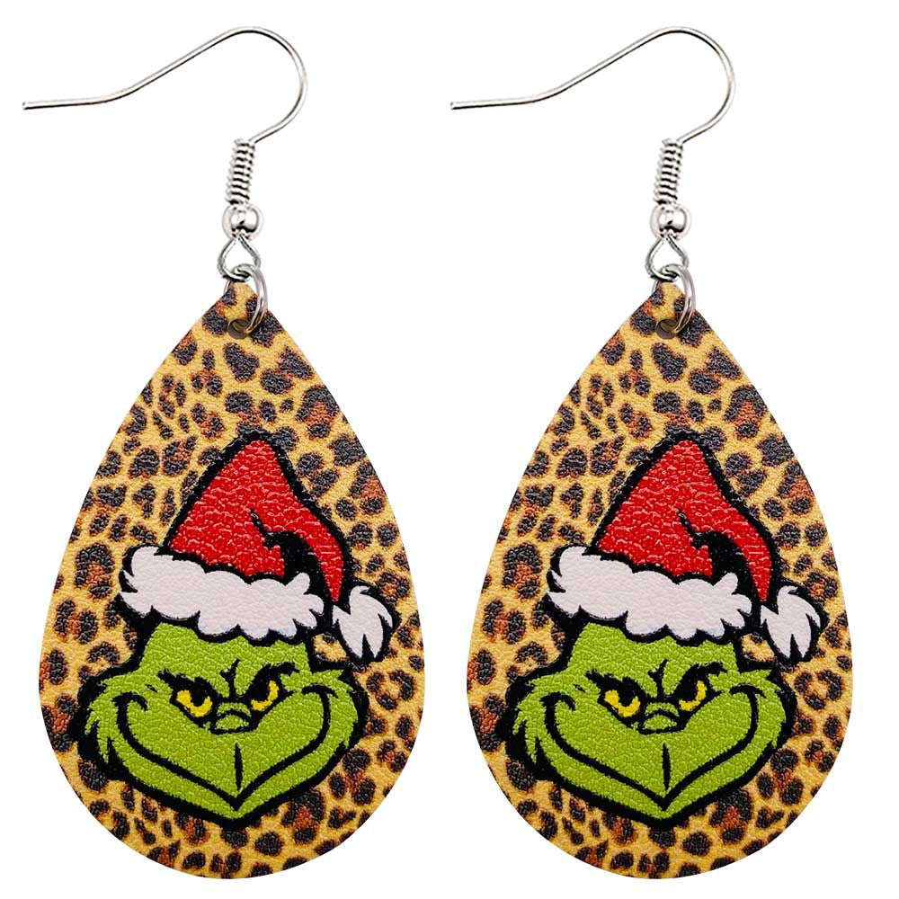 Wholesale Christmas Green Frog Leather Earrings