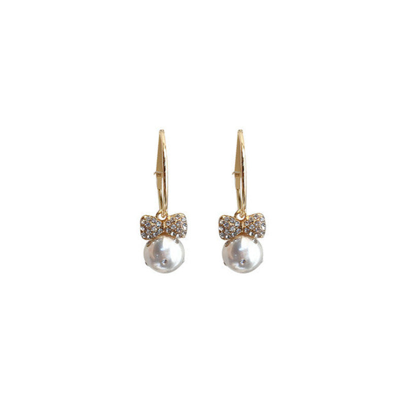 Wholesale Bow Pearl Rhinestone Earrings
