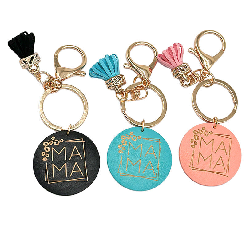 Wholesale Mother's Day Gift MAMA Wooden Sign Letter Tassel Keychain ACC-KC-TuoYi002