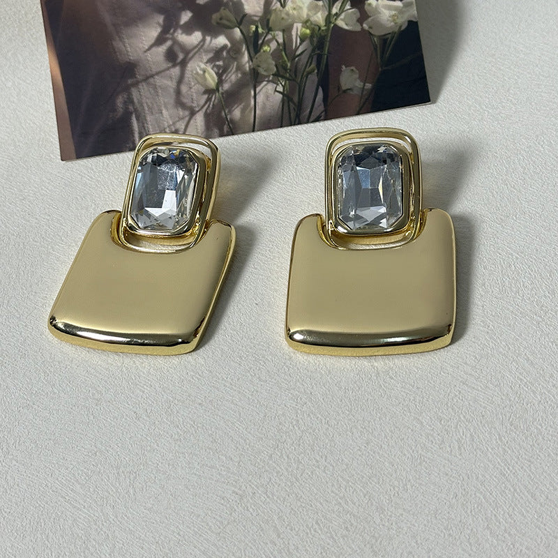 Wholesale Light Luxury  Mirror Metal Geometric Square Gem Earrings