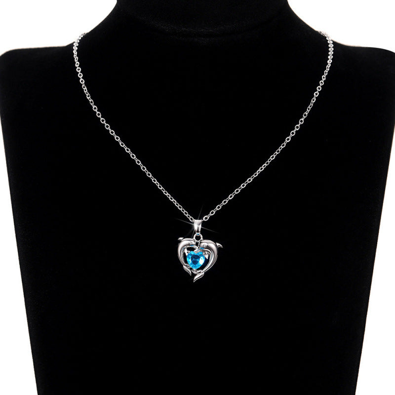 Wholesale Cute Dolphin  Heart-Shaped Pendant Necklace