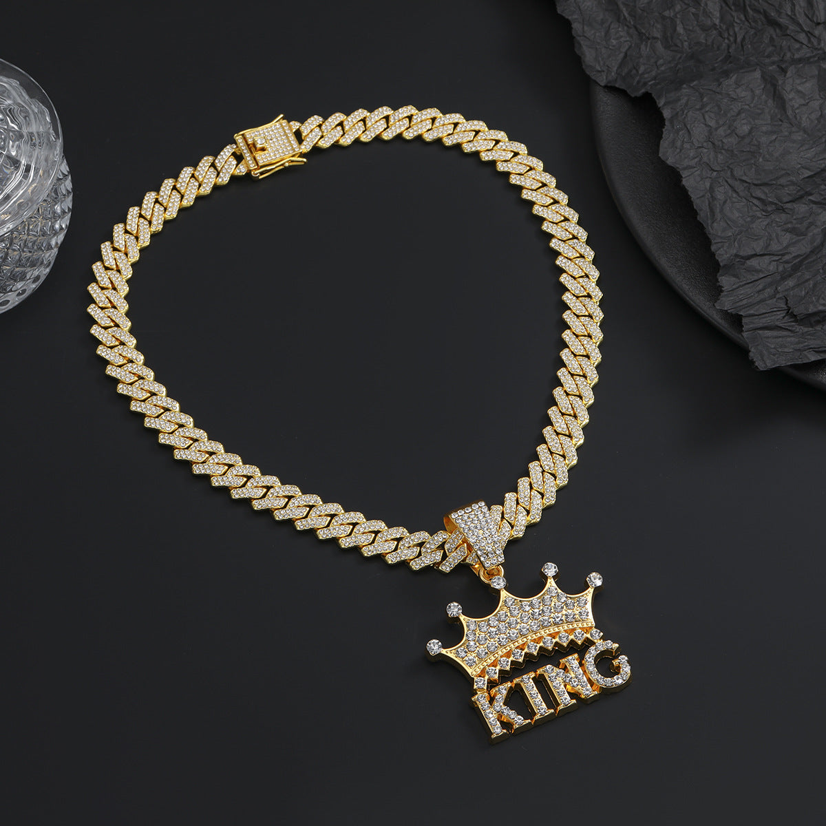 Wholesale Zinc Alloy Diamond Crown Letter Pendant Necklace