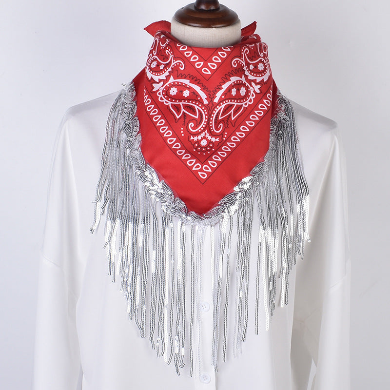 Wholesale Sequin Polyester Cashew Multifunctional  Silk Scarf